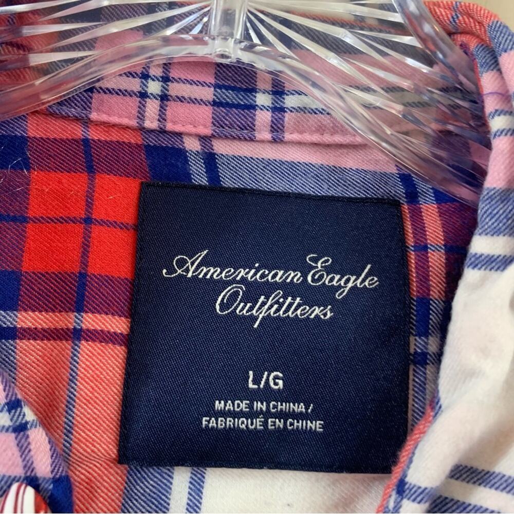 American Eagle Plaid Button Down Blue/Red Long Sl… - image 2